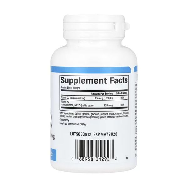 Vitamin D3 & K2 25 mcg (1000 IU) & 120 mcg - 60 softgels