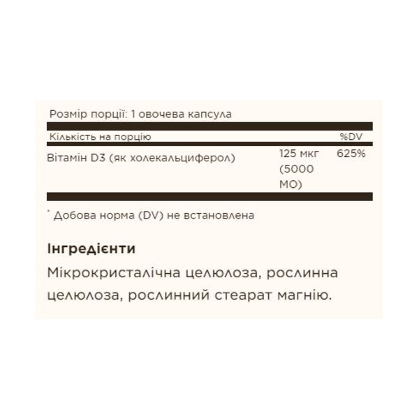 Vitamin D3 (Cholecalciferol) 125 mcg (5,000 IU) - 60 vcaps